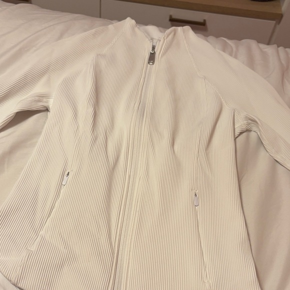 Athleta Women's Cream Ribbed Bomber Jacket - Picture 2 of 11